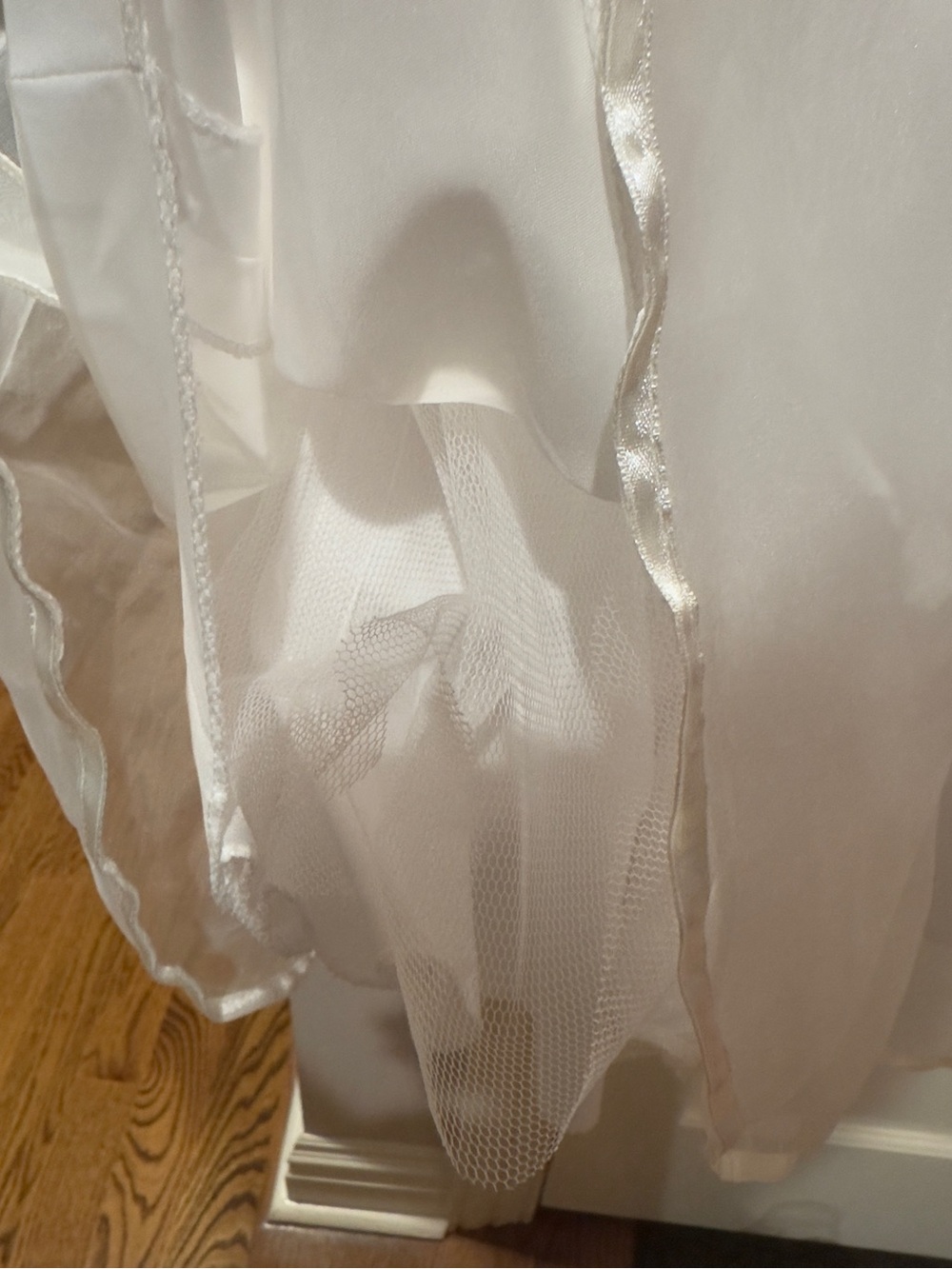 Girls White Satin & Organza Party Dress with Puff Sleeves - Picture 7 of 11